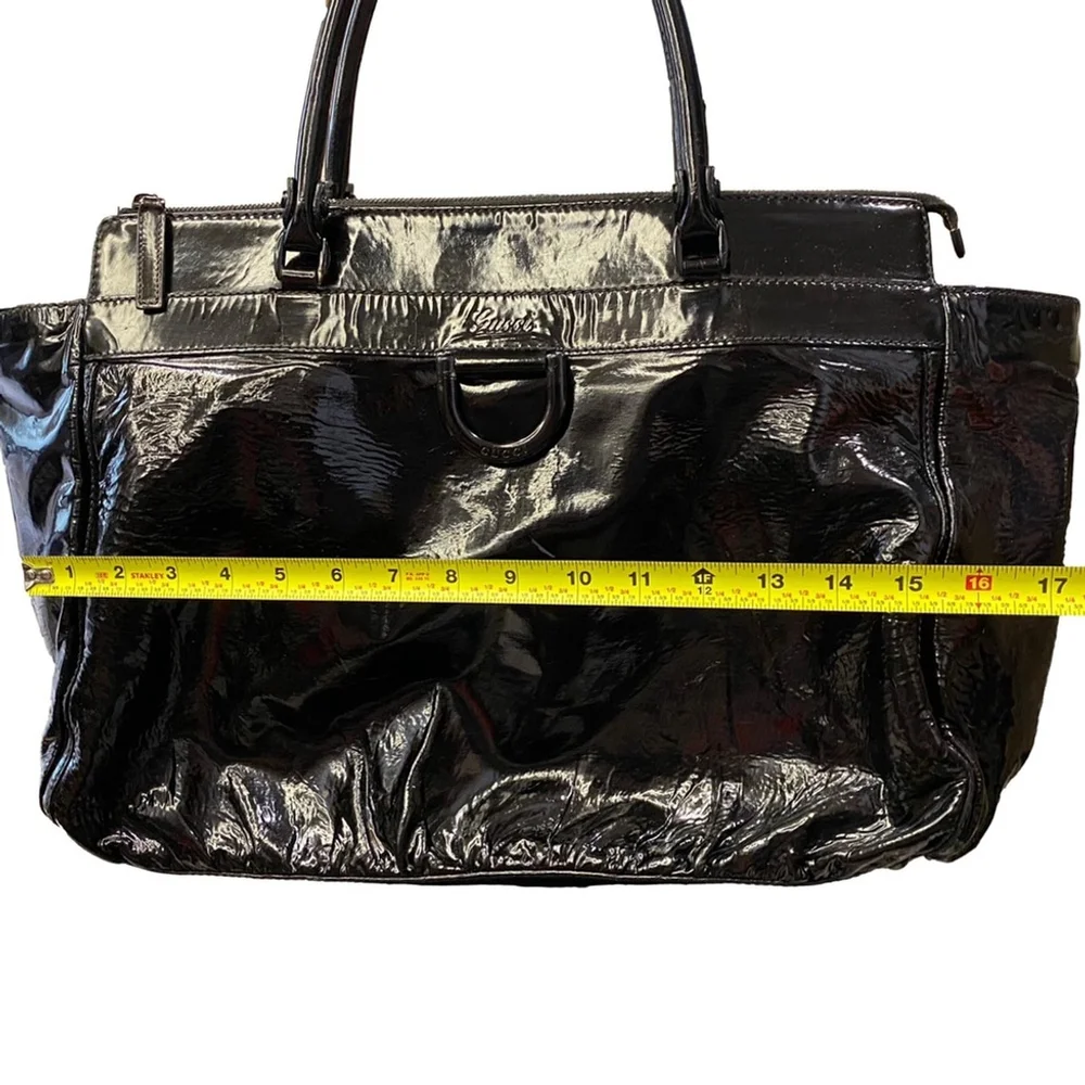GUCCI Black Patent Leather Horsebit Tote Shoulder Bag - Recolored